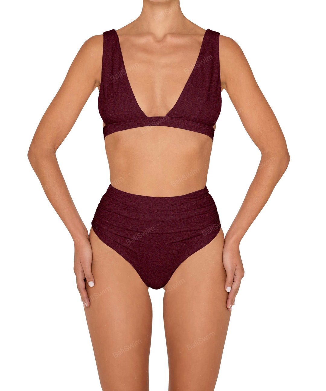 BSWS-B150 Side Shirred High Waisted Bikini Bottom