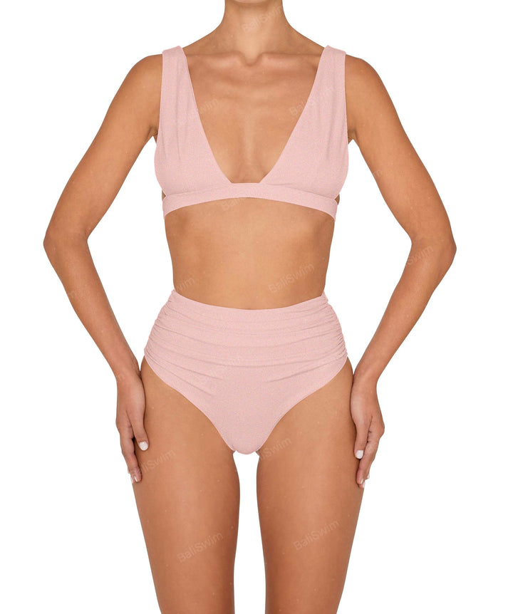 BSWS-B150 Side Shirred High Waisted Bikini Bottom