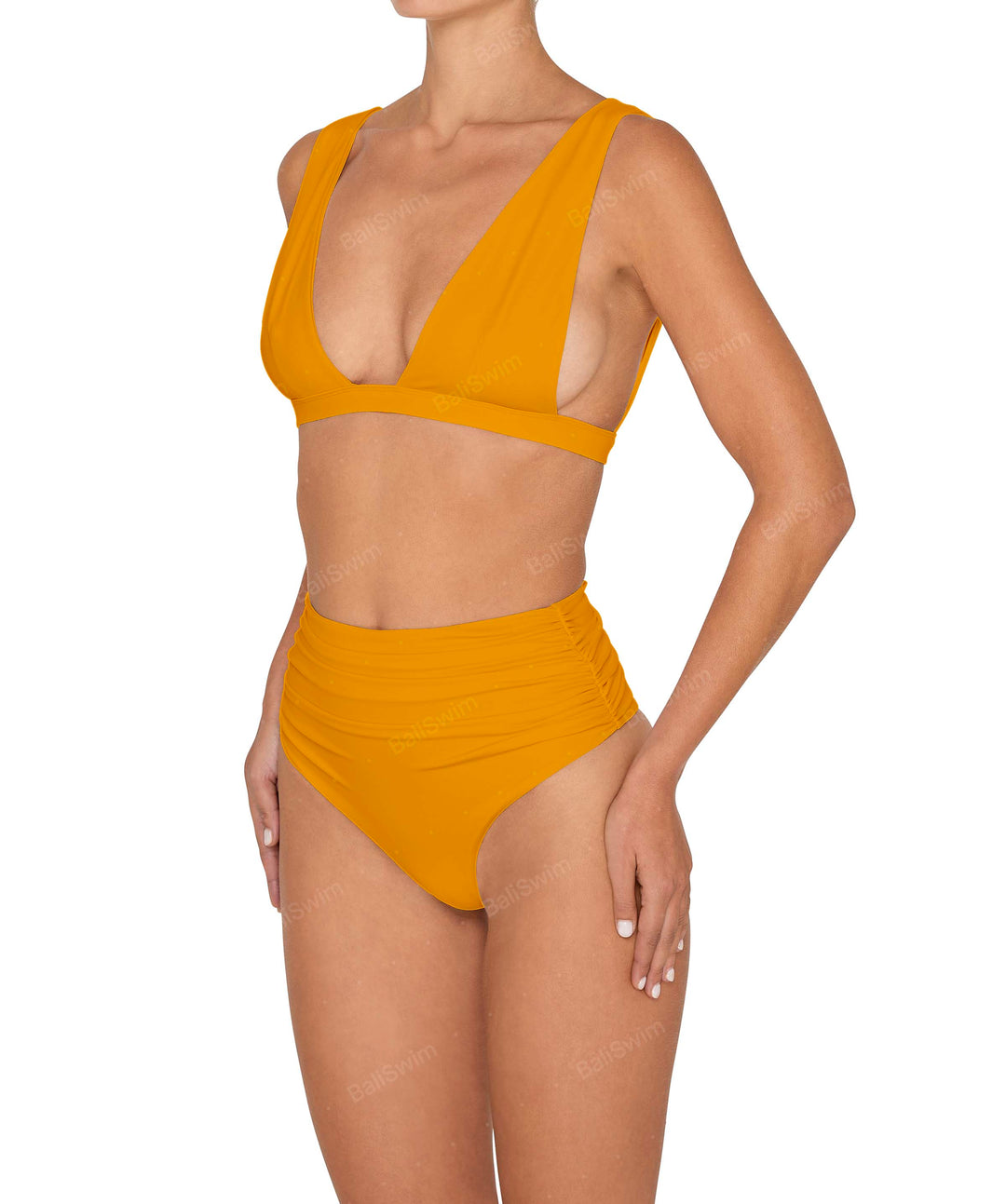 BSWS-B150 Side Shirred High Waisted Bikini Bottom