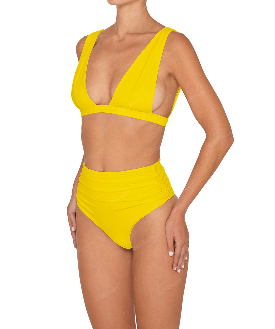 BSWS-B150 Side Shirred High Waisted Bikini Bottom