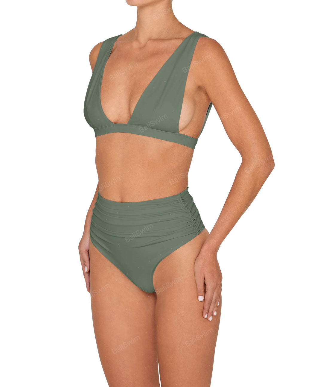 BSWS-B150 Side Shirred High Waisted Bikini Bottom