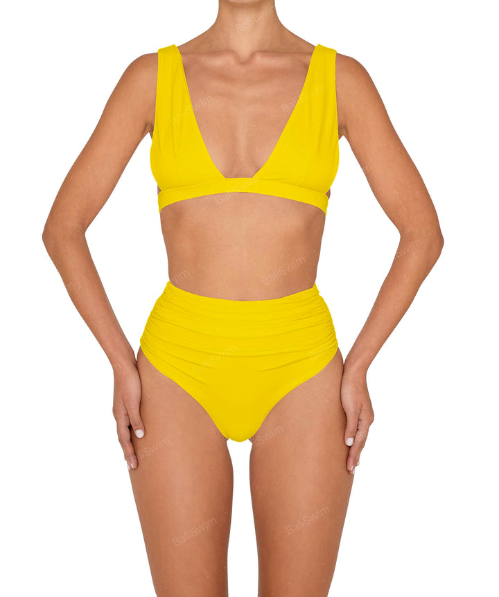 BSWS-B150 Side Shirred High Waisted Bikini Bottom