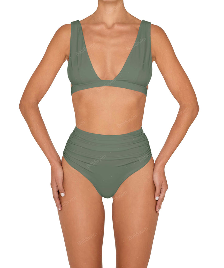 BSWS-B150 Side Shirred High Waisted Bikini Bottom