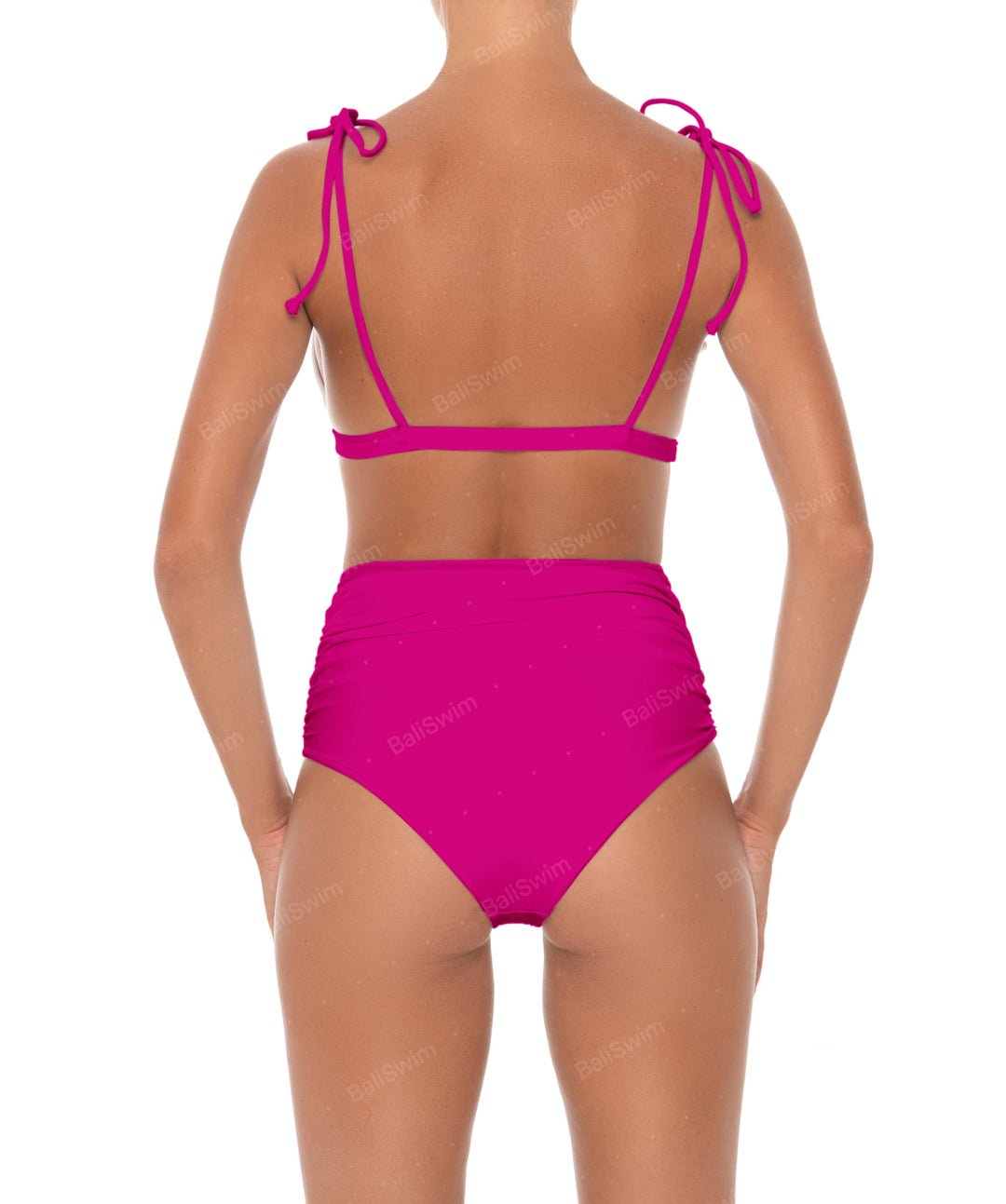 BSWS-TB31rs Tie Shoulder Bikini Top & Gathered High Rise Bikini Bottom - Ready Stock Bundle Set