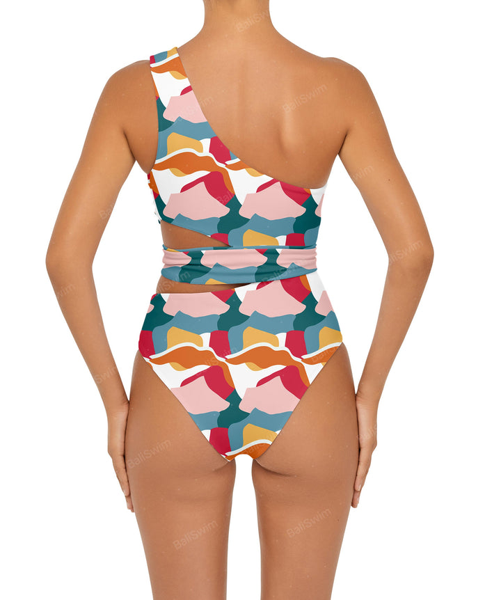 BSWS-S55 Cut Out One Shoulder Swimsuit