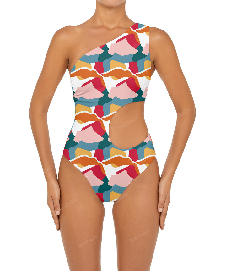 BSWS-S55 Cut Out One Shoulder Swimsuit