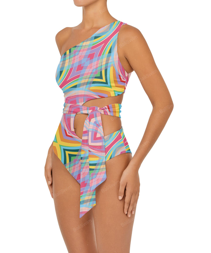 BSWS-S55 Cut Out One Shoulder Swimsuit