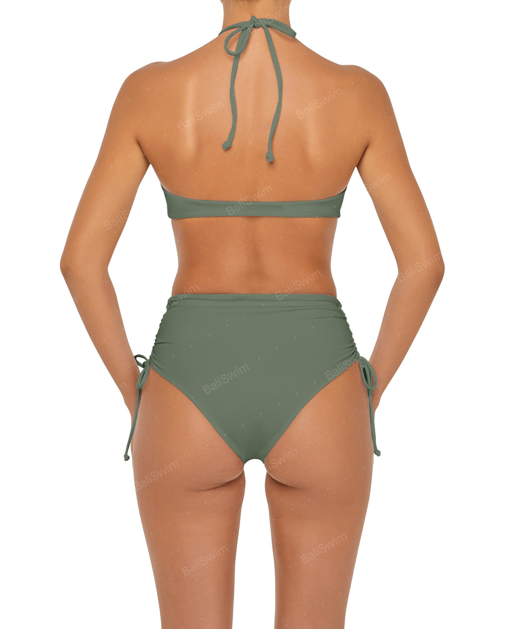 BSWS-B89 Side Ruched High Rise Bikini Bottom