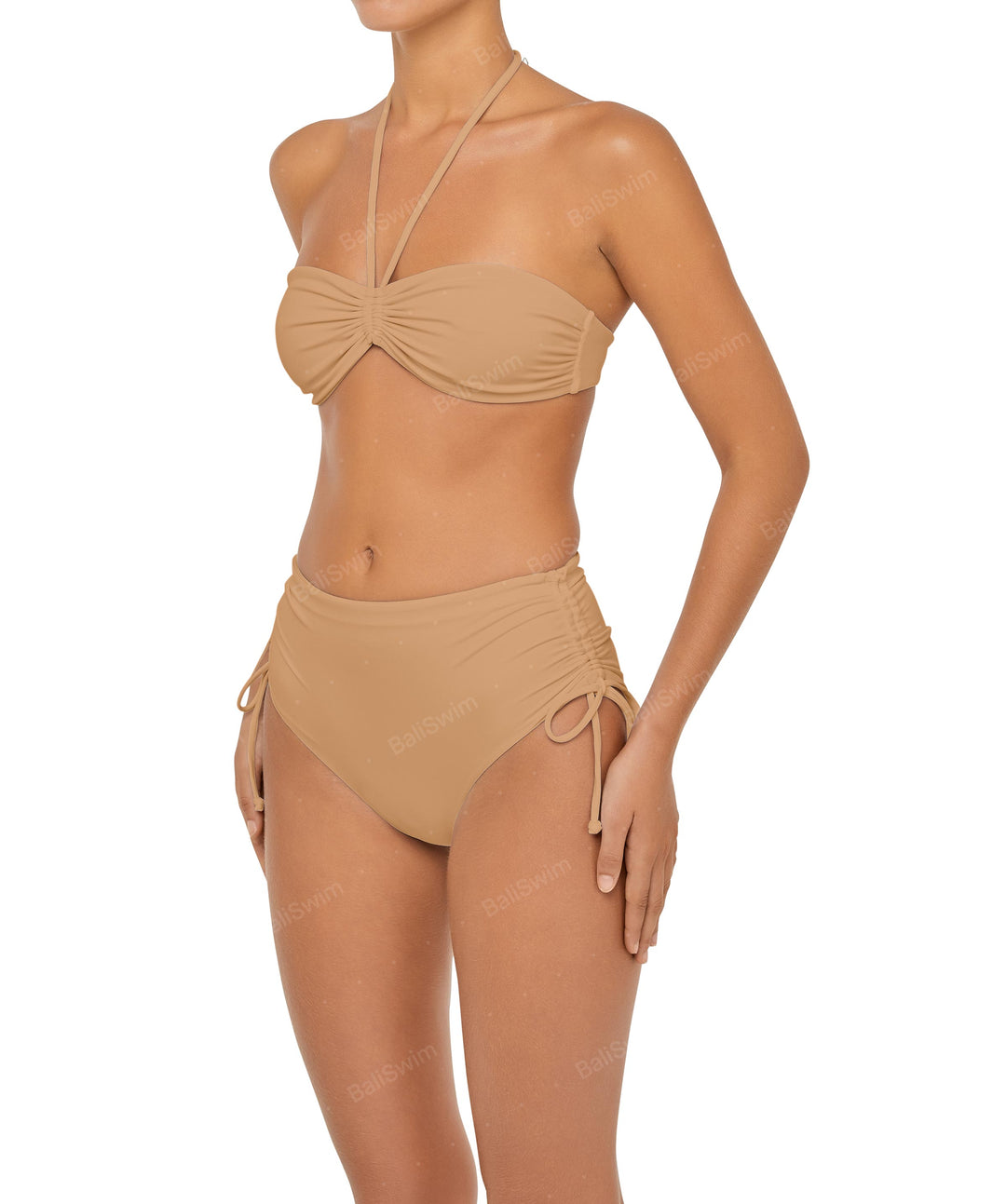 BSWS-B89 Side Ruched High Rise Bikini Bottom