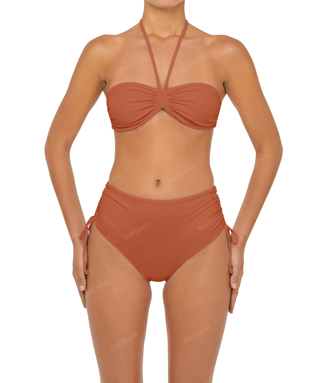 BSWS-B89 Side Ruched High Rise Bikini Bottom