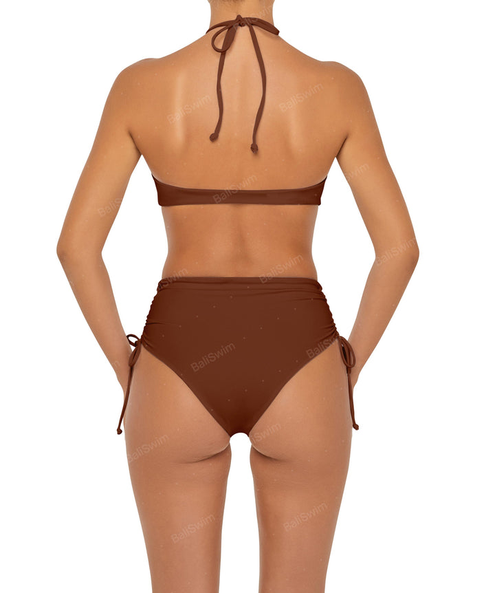 BSWS-B89 Side Ruched High Rise Bikini Bottom