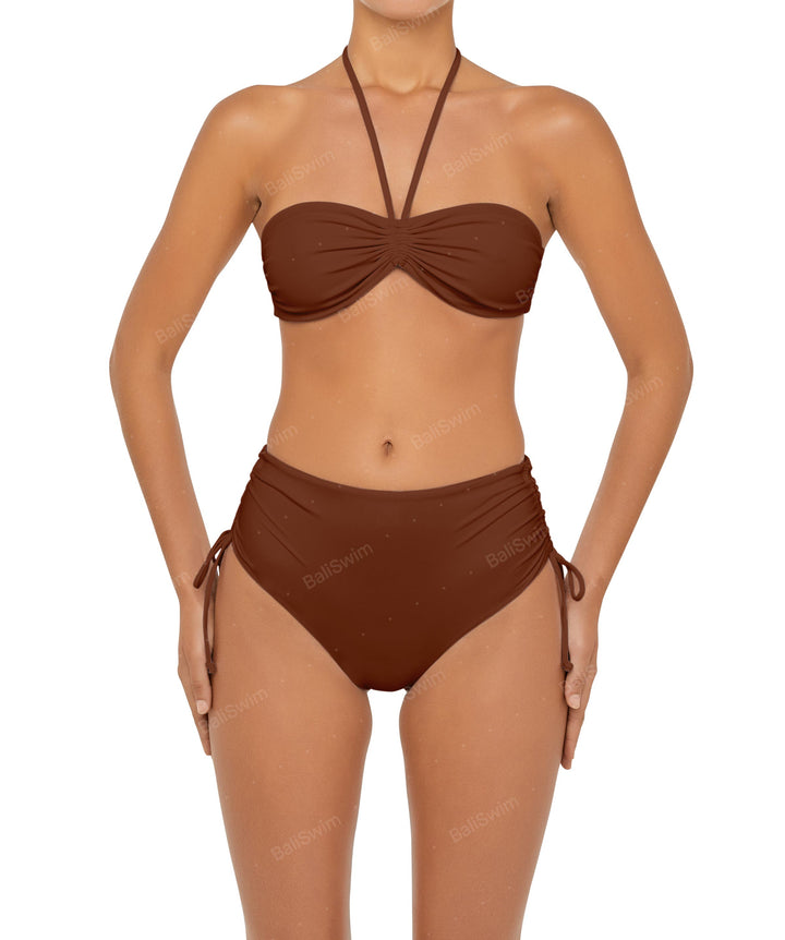 BSWS-B89 Side Ruched High Rise Bikini Bottom