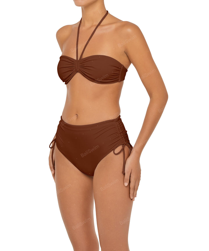 BSWS-B89 Side Ruched High Rise Bikini Bottom