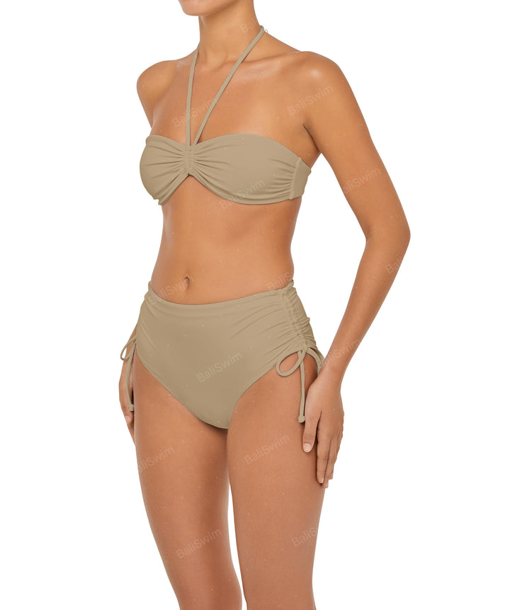 BSWS-B89 Side Ruched High Rise Bikini Bottom