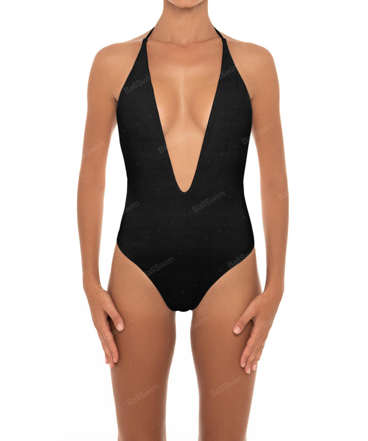 BSWS-S13s Plunge Neck Halter One Piece