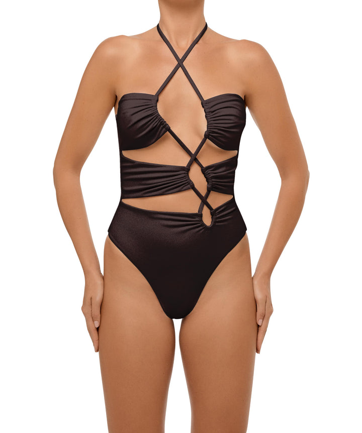 BSWS-S59 Bandeau Halter Asymmetrical Tunnel One Piece