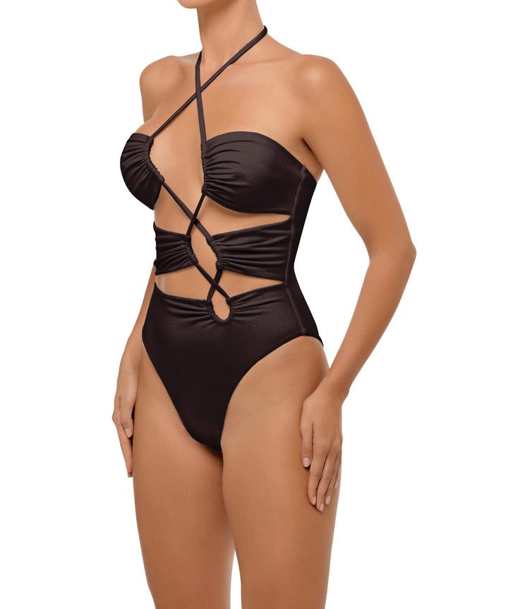 BSWS-S59 Bandeau Halter Asymmetrical Tunnel One Piece