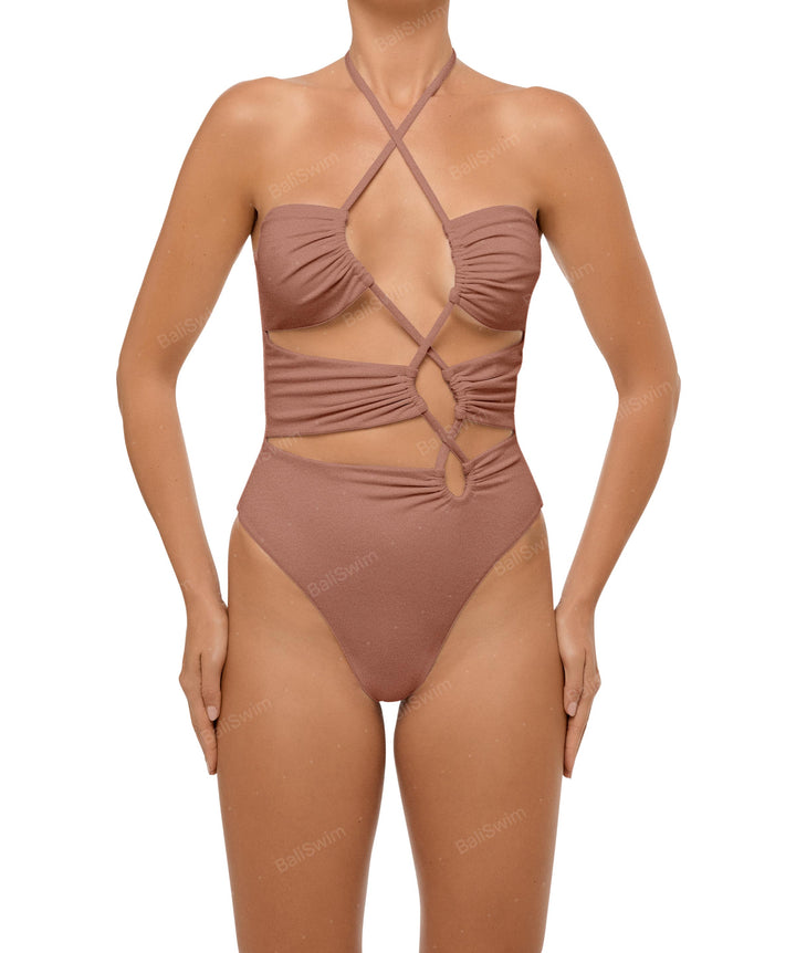 BSWS-S59 Asymmetric Cutout Halter One Piece