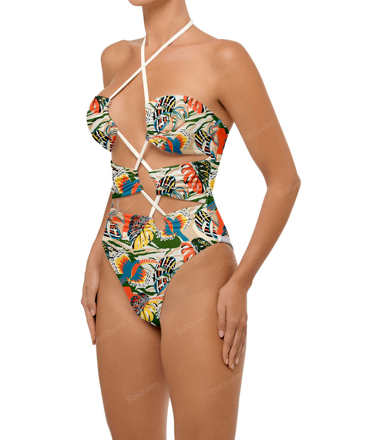 BSWS-S59 Asymmetric Cutout Halter One Piece
