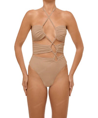 BSWS-S59 Bandeau Halter Asymmetrical Tunnel One Piece