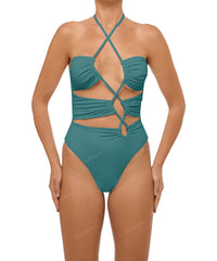 BSWS-S59 Bandeau Halter Asymmetrical Tunnel One Piece