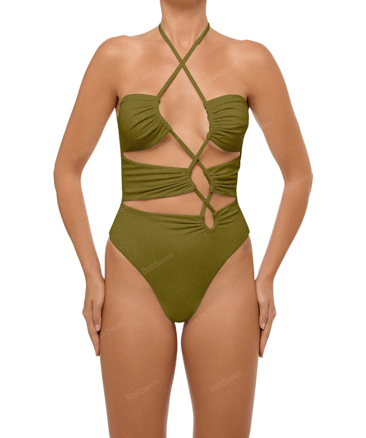 BSWS-S59 Bandeau Halter Asymmetrical Tunnel One Piece