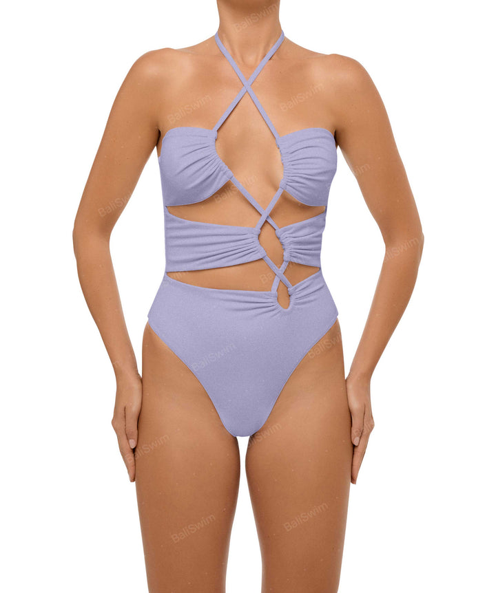 BSWS-S59 Bandeau Halter Asymmetrical Tunnel One Piece