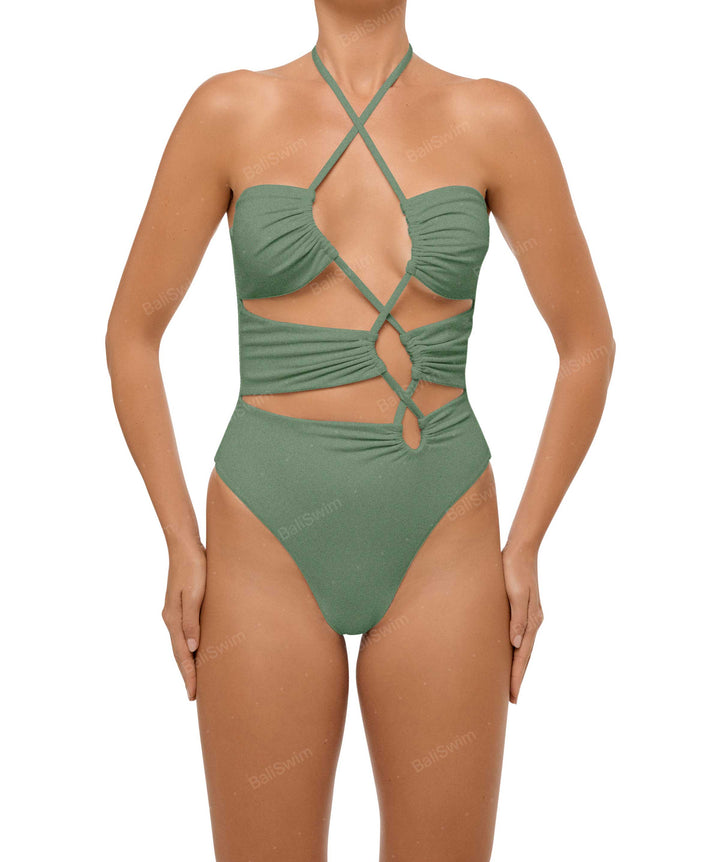 BSWS-S59 Asymmetric Cutout Halter One Piece