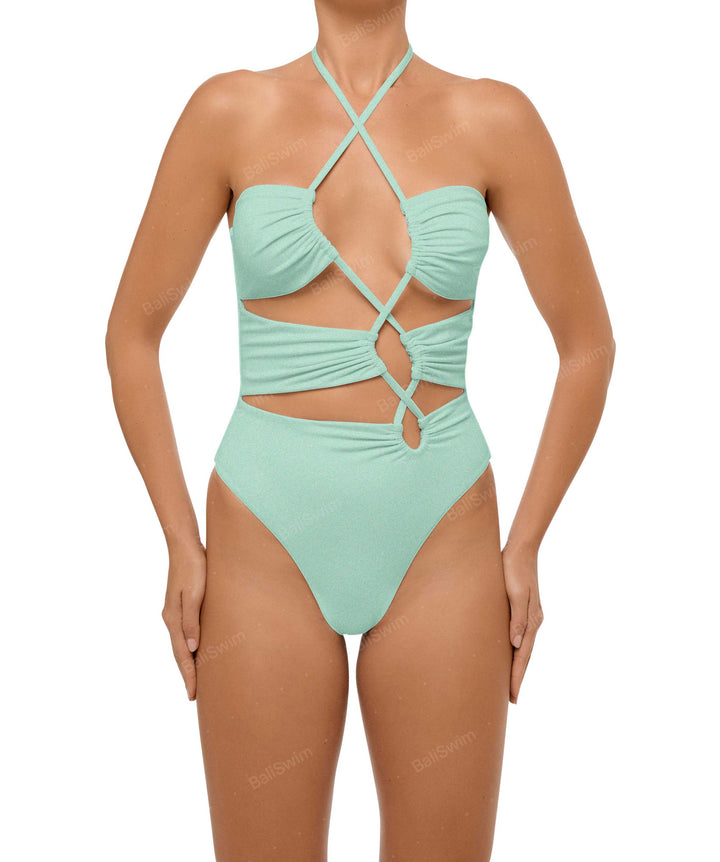 BSWS-S59 Asymmetric Cutout Halter One Piece