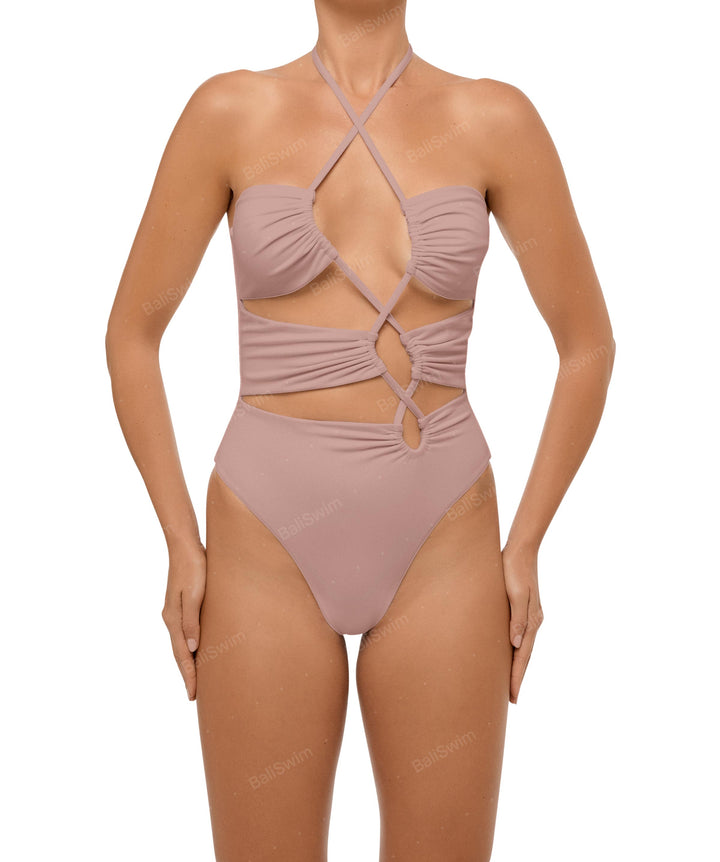 BSWS-S59 Asymmetric Cutout Halter One Piece