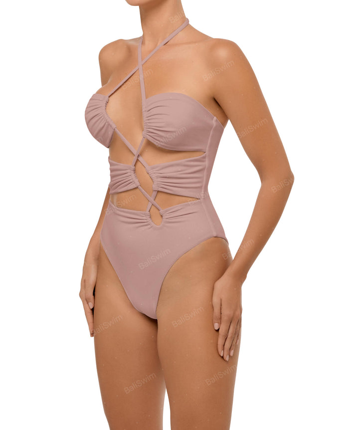 BSWS-S59 Asymmetric Cutout Halter One Piece