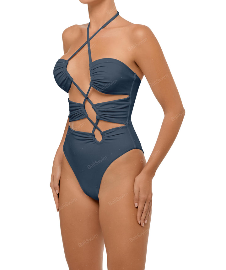 BSWS-S59 Asymmetric Cutout Halter One Piece
