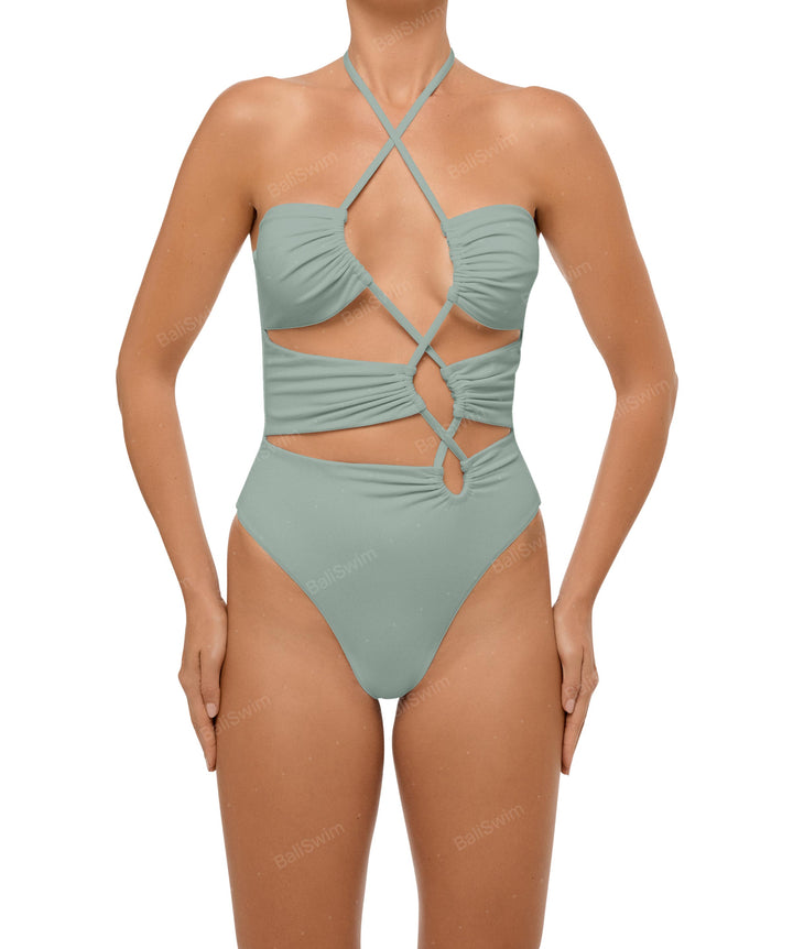 BSWS-S59 Asymmetric Cutout Halter One Piece