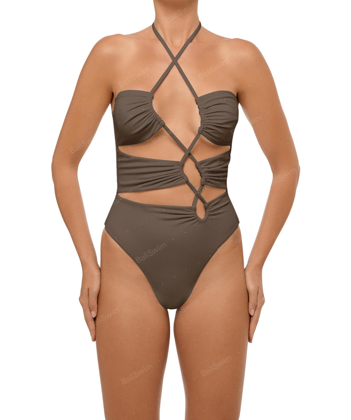 BSWS-S59 Asymmetric Cutout Halter One Piece