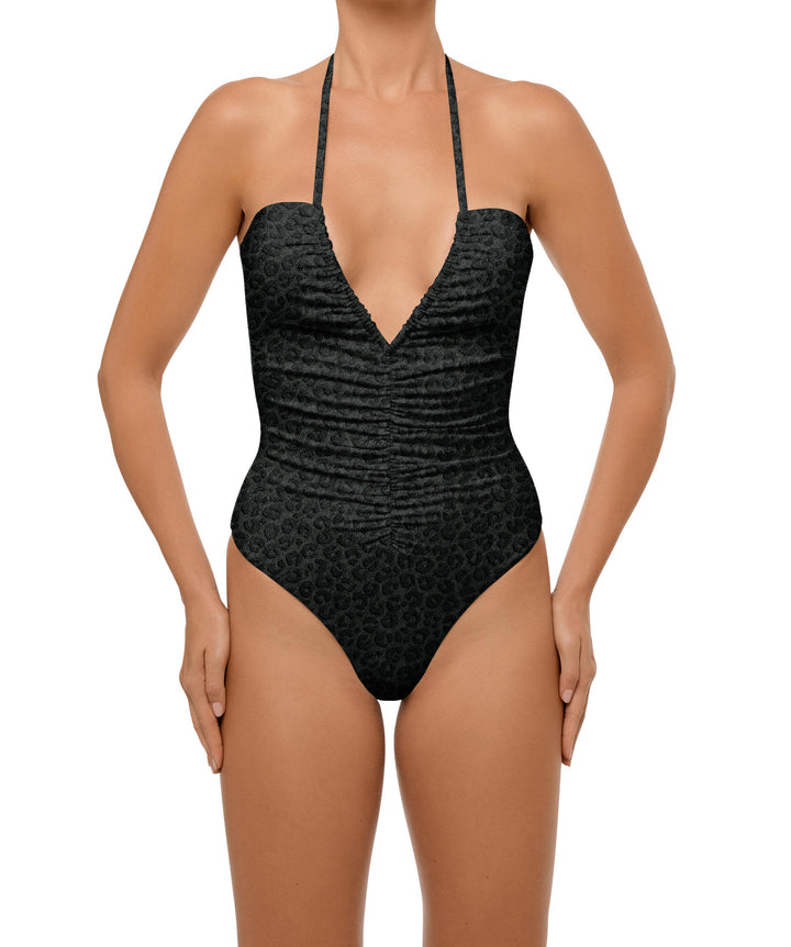 BSWS-S60 Plunge Neck Ruched Front One Piece