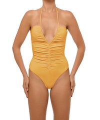 BSWS-S60 Plunge Neck Ruched Front One Piece