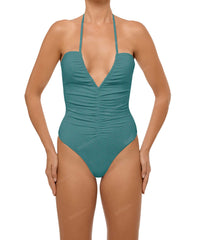 BSWS-S60 Plunge Neck Ruched Front One Piece
