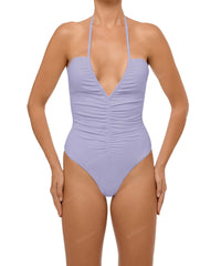 BSWS-S60 Plunge Neck Ruched Front One Piece