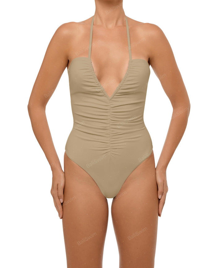 BSWS-S60 Ruched Halter One Piece