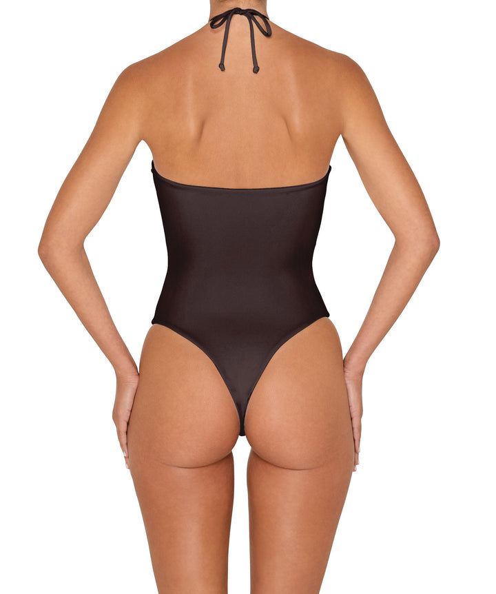 BSWS-S82 Halter Tie Neck One Piece With Center Front Cutout
