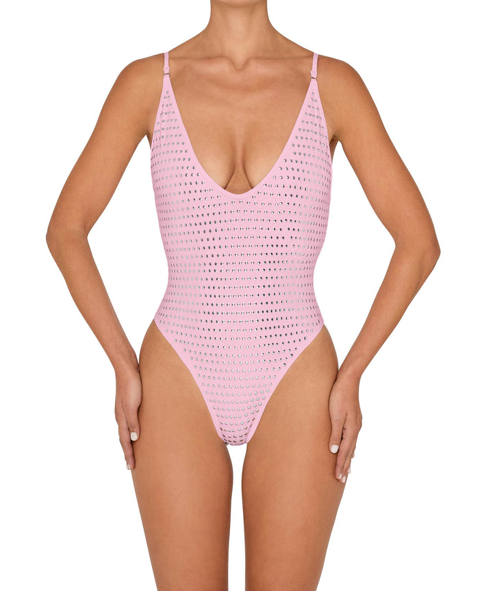 BSWS-S84b Studded Binded Plunge Neck One Piece