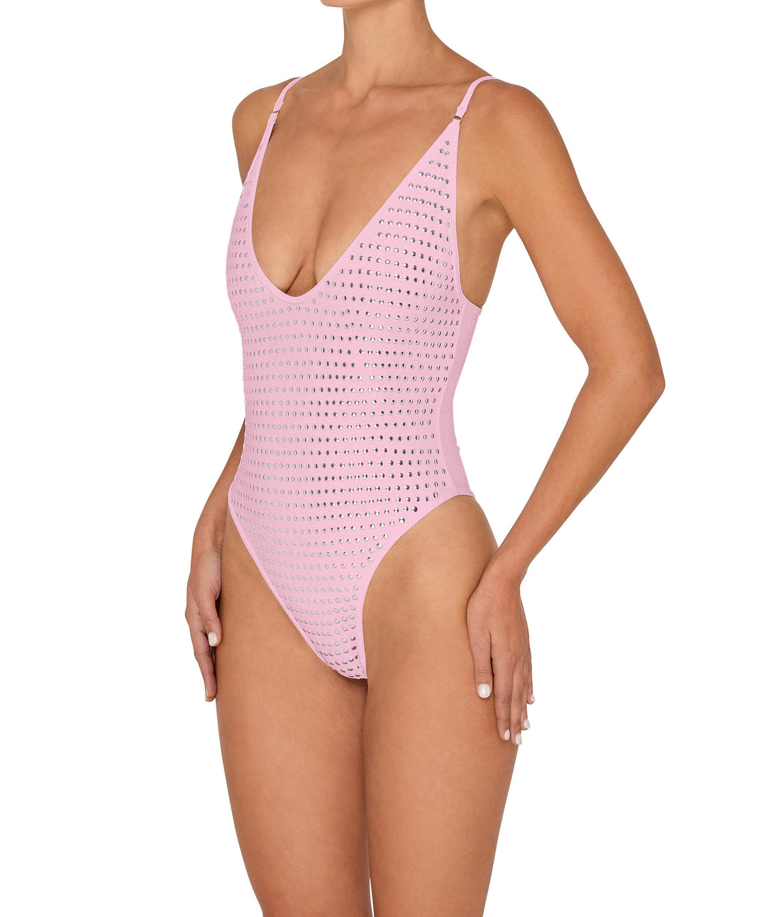 BSWS-S84b Studded Binded Plunge Neck One Piece