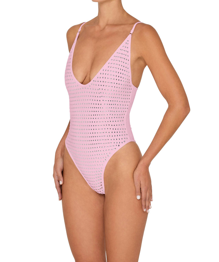 BSWS-S84b Studded Binded Plunge Neck One Piece