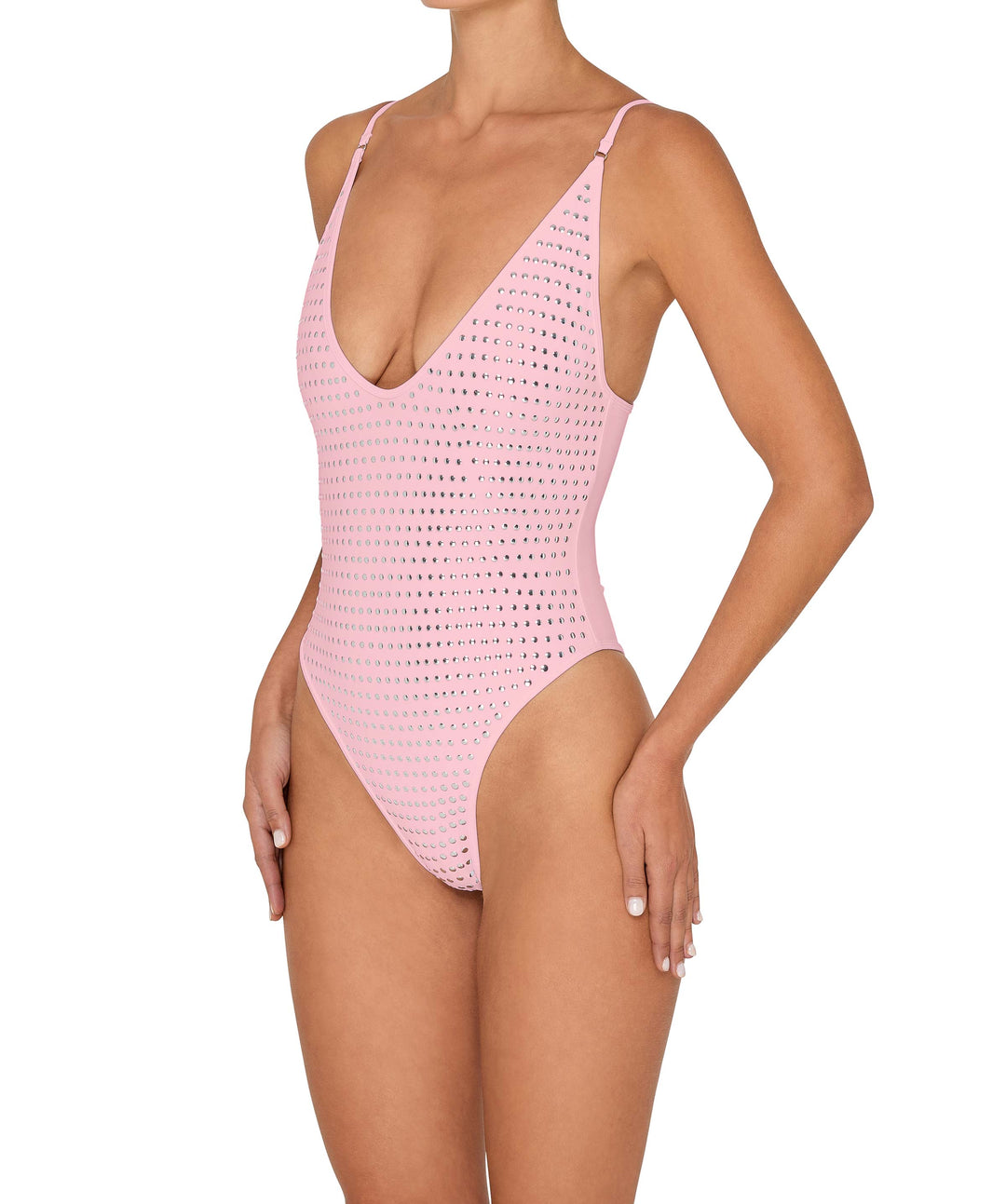 BSWS-S84b Studded Binded Plunge Neck One Piece