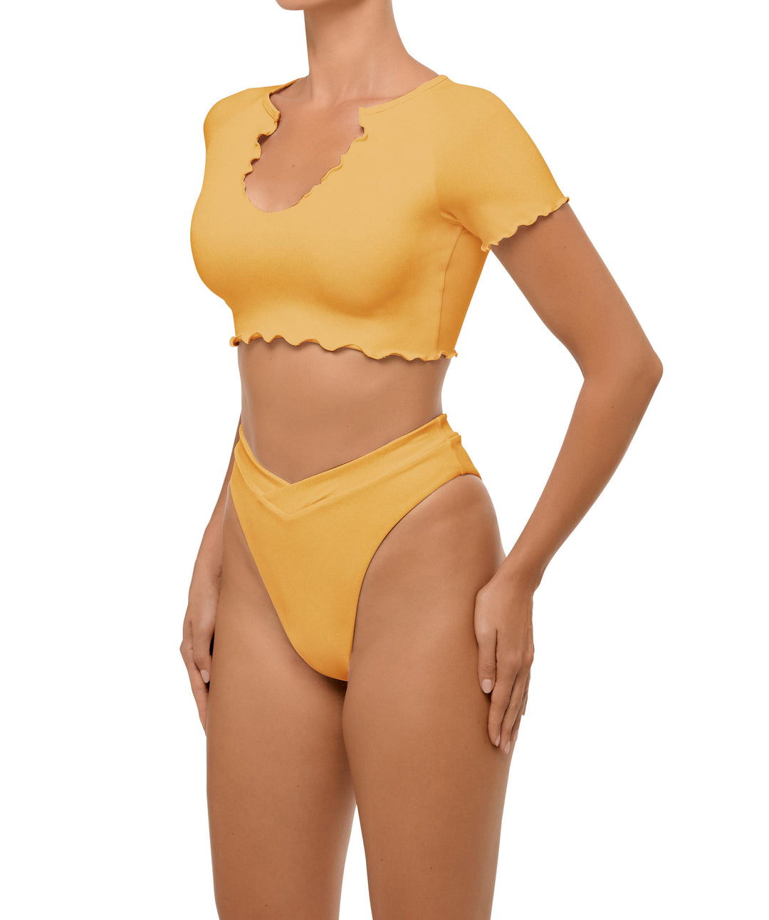 BSWS-T101 Lettuce Edge U-neck Cropped Tankini