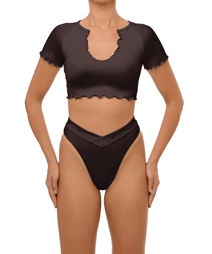 BSWS-T101 Lettuce Edge U-neck Cropped Tankini