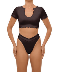 BSWS-T101 Lettuce Edge U-neck Cropped Tankini