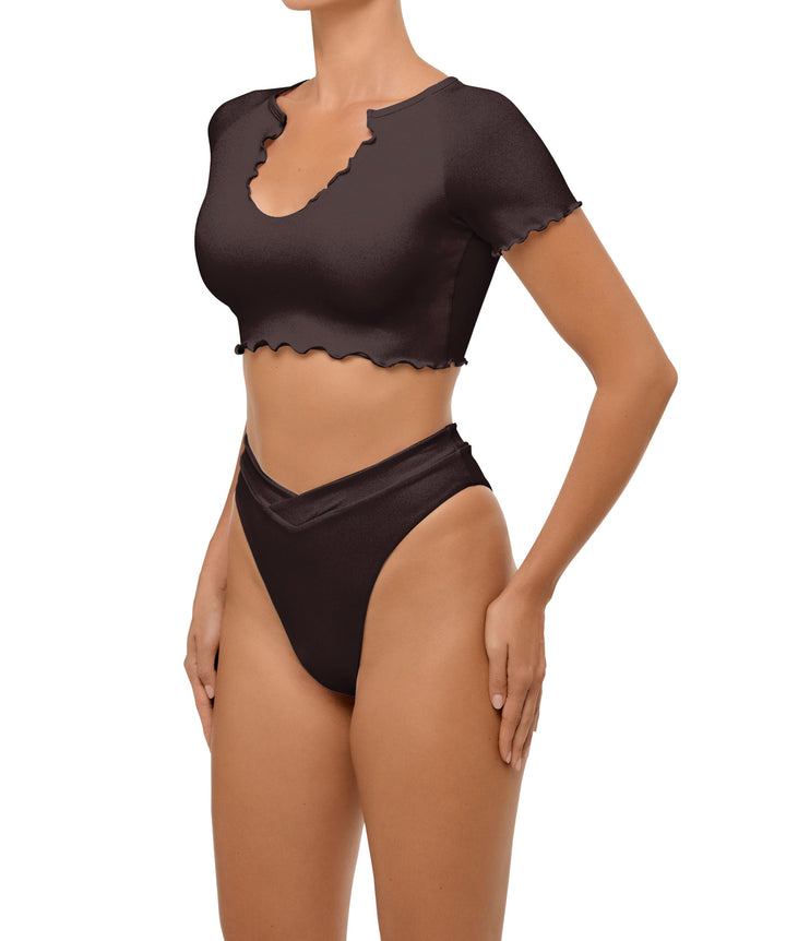 BSWS-T101 Lettuce Edge U-neck Cropped Tankini