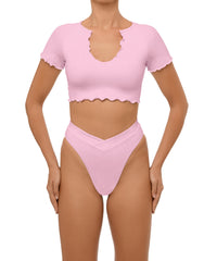 BSWS-T101 Lettuce Edge U-neck Cropped Tankini