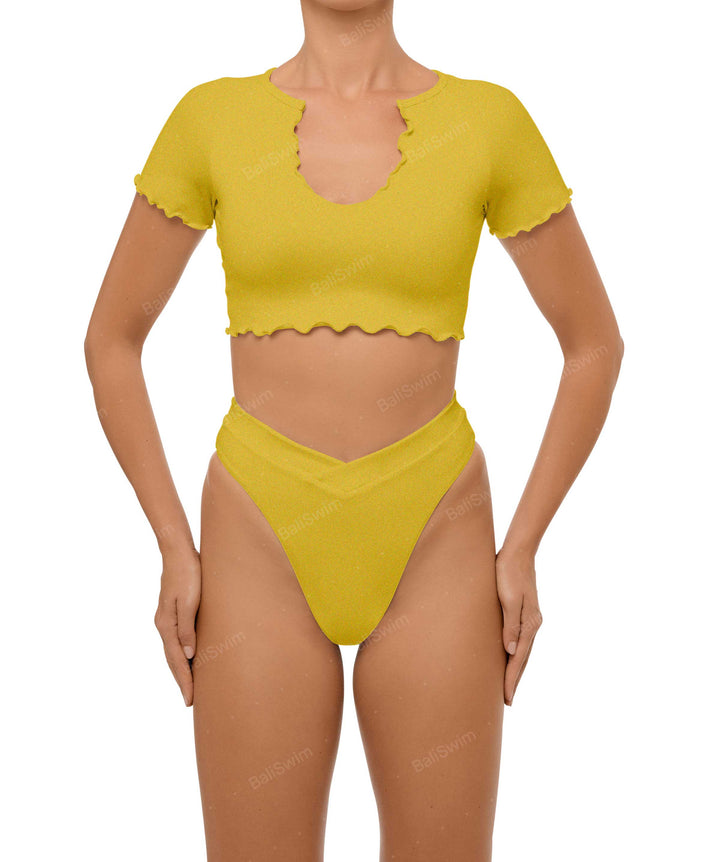 BSWS-T101 Lettuce Edge U-neck Cropped Tankini
